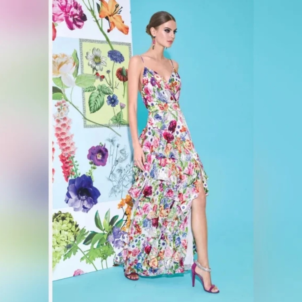 Alice + Olivia Hayden Floral Print Ruffle Maxi Dress size 10